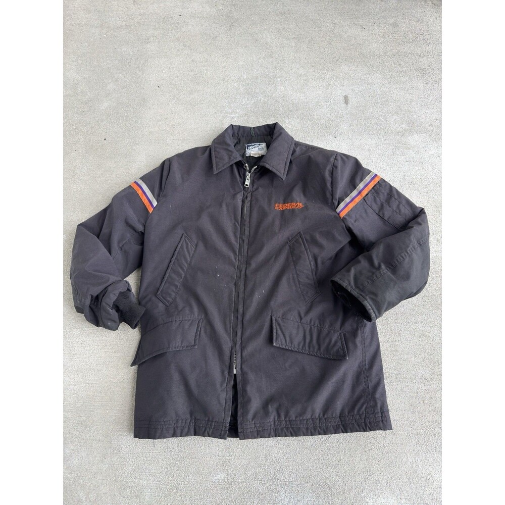 Vintage 80s Federal Express FedEx Zip Up Black Bomber Jacket Adult M Stan Herman
